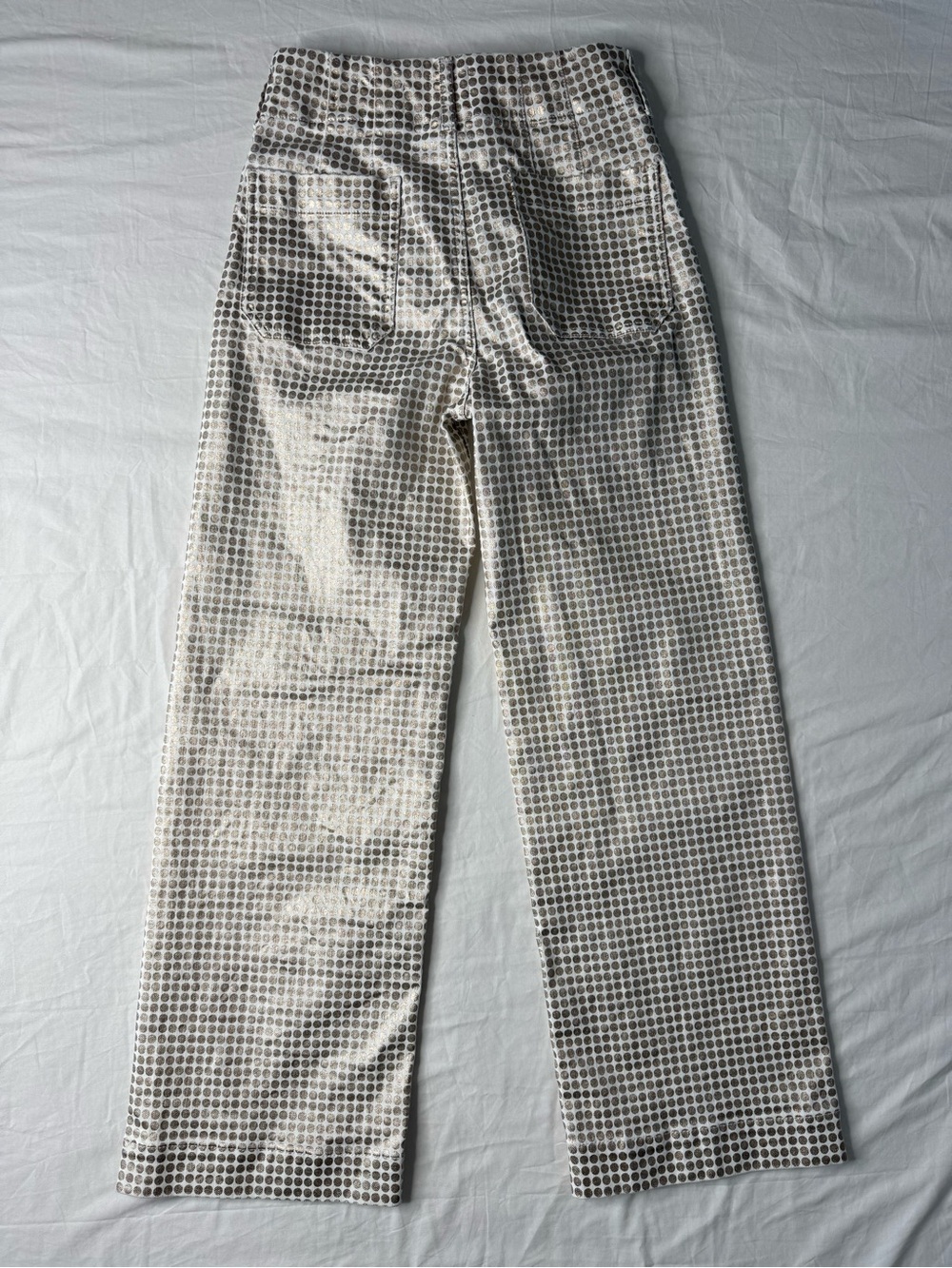 Anthropologie Maeve Colette Metallic Dot Cropped Wide Leg Pants 26T Gold - Picture 3 of 15